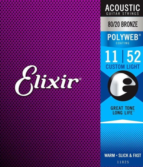 Elixir POLYWEB 11025 (11-52) 薄膜 防鏽 黃銅 木吉他弦 民謠吉他弦【唐尼樂器】