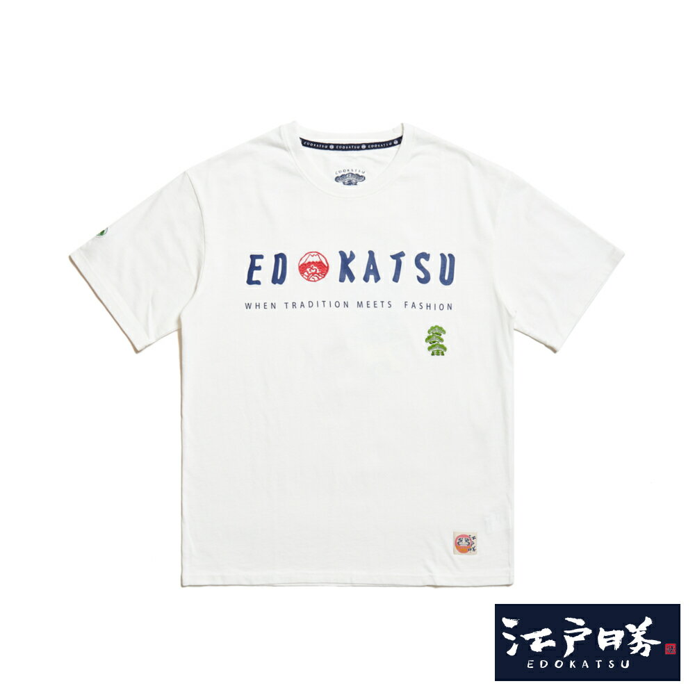 EDOKATSU江戶勝 男款 後背花蛙圖騰寬版短袖T恤 (米白色)