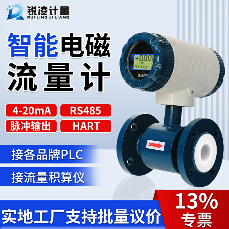 高精度智慧電磁流量計管道式dn100酸堿汙水一體式插入式防爆自動