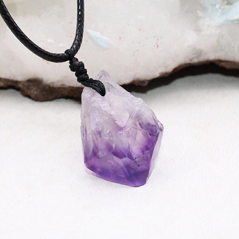 水晶原石吊墜天然紫水晶原石項鏈男女款飾品禮物能量石鎖骨鏈