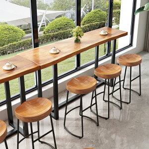 現代簡約吧台椅實木北歐家用酒吧凳子前台咖啡休閒餐廳鐵藝高腳椅