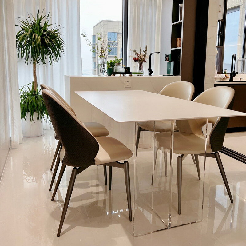 餐桌 懸浮白色巖板餐桌長方形家用小戶型奶油島臺透明飯桌