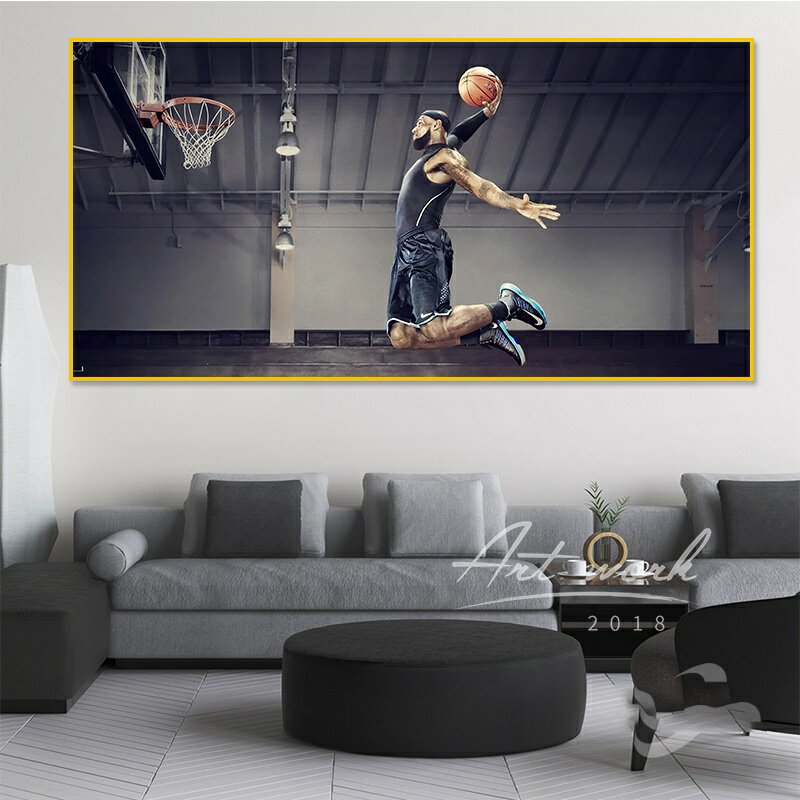 【實木框畫】NBA球星喬丹詹姆斯掛畫 客廳海報背景裝飾畫 籃球裝飾畫 男臥室床頭掛畫壁畫玄關壁畫禮物