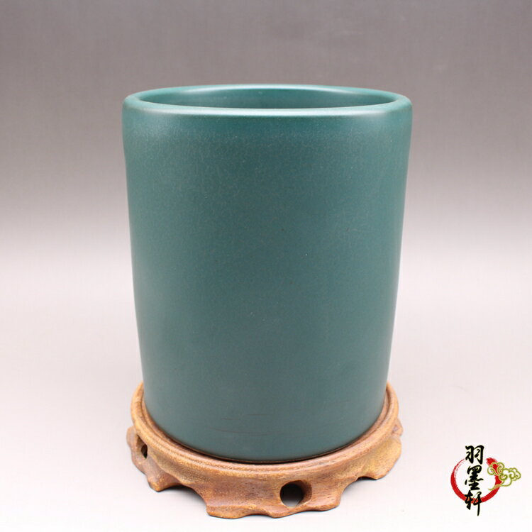 清雍正 墨綠釉 筆筒 古玩古董陶瓷 仿古瓷器 高溫顏色釉擺件精品