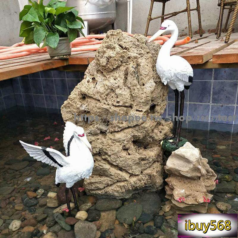 花園擺件 庭院裝飾 動物擺件 花園庭院戶外假山魚池裝飾造景物件模擬仙鶴擺件樹脂動物白鷺擺件
