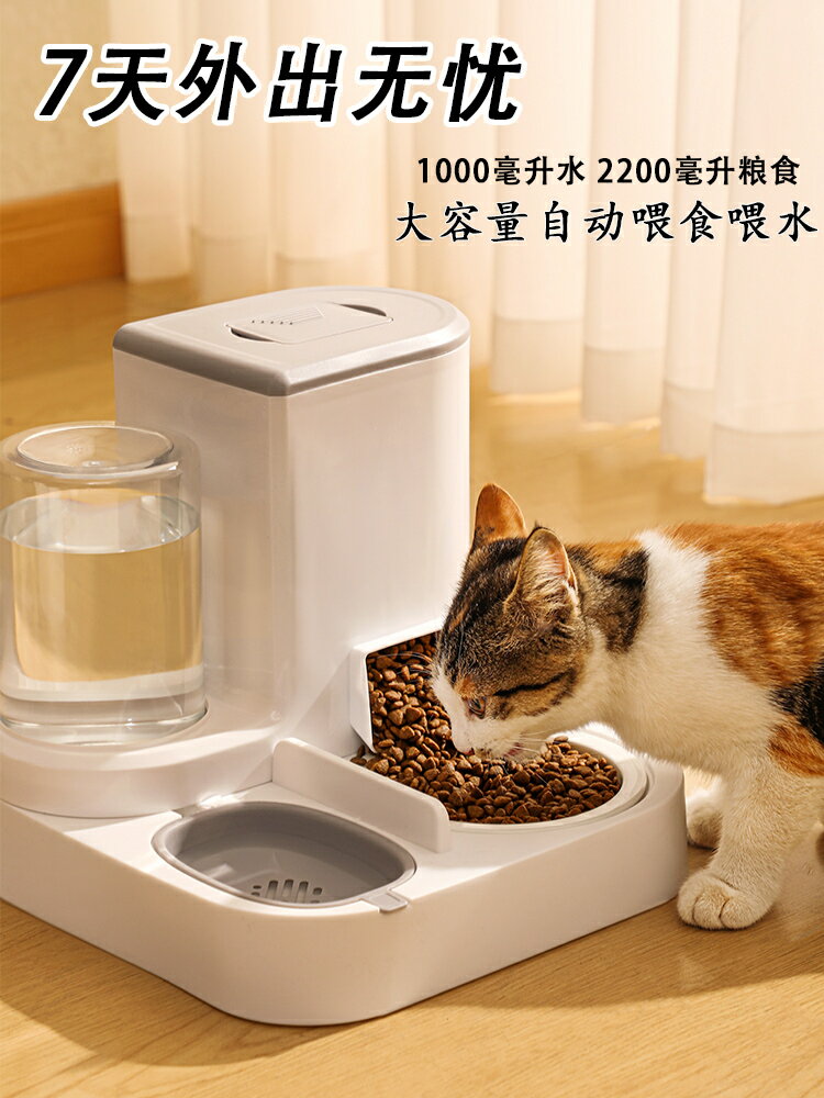 貓碗狗碗貓食盆貓咪貓糧自動餵食器飲水一體貓盆陶瓷寵物喝水雙碗【淘夢屋】