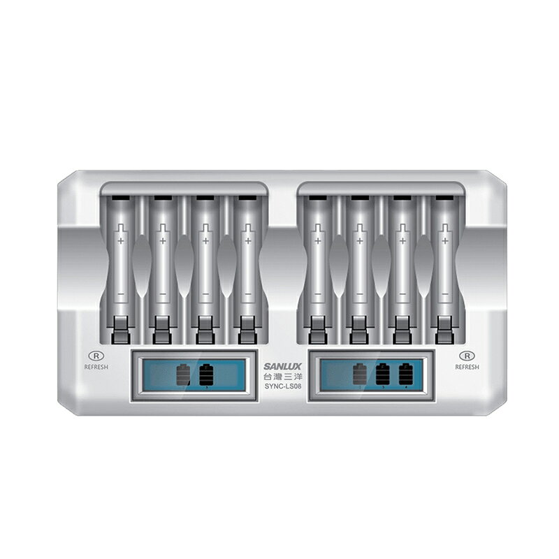 SANLUX台灣三洋 SYNC-LS08 8入LED極速充電器 獨立LCD螢幕顯示 鎳氫電池充電器 一次充8顆