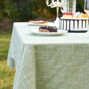 日式鮮綠色麻點布麻餐餐桌布 (100*160cm) 長方形棉麻日系餐桌巾