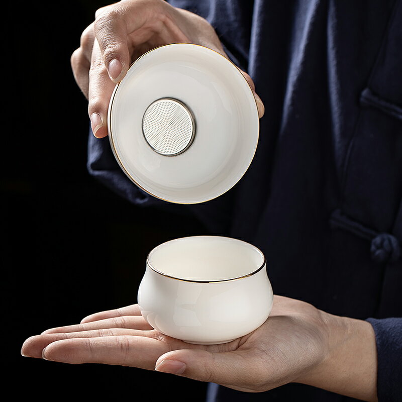 萬匠德化羊脂玉白瓷茶漏套組茶水分離過濾器家用功夫茶具配件茶隔