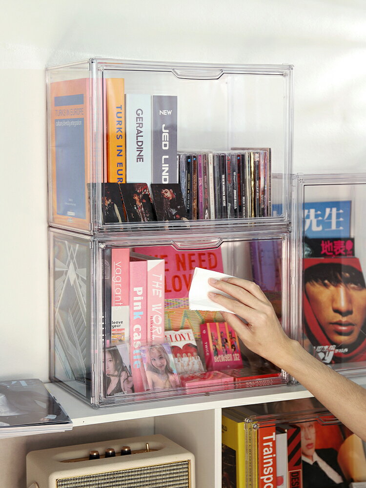 專輯收納盒展示架柜亞克力cd透明防塵碟片架子黑膠唱片卡帶劉艷芳