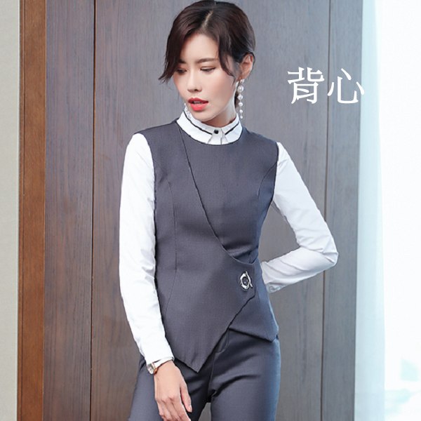 灰姑娘[8S211-PF]圓領金屬釦不規則下擺OL顯瘦背心