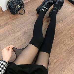 春夏季薄款黑絲襪女日系米白色連褲襪淺灰色假大腿襪jk假高筒襪子