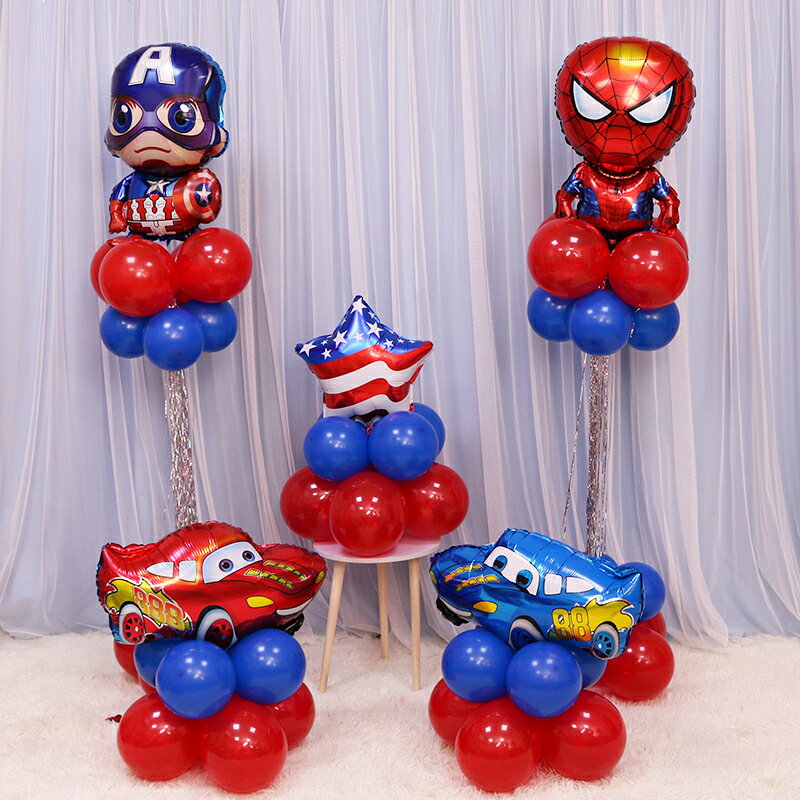兒童生日布置氣球雨絲立柱引路周歲百天美國隊長鋁膜氣球氣球立柱