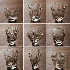日式錘紋花瓣條紋玻璃品茗杯和風簡約透明茶席耐熱玻璃茶杯茶道