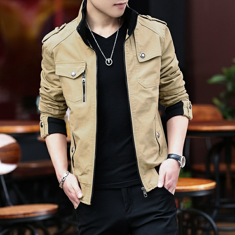 【巴黎精品】現貨+預購 軍裝外套復古工裝古著-簡約韓版修身工裝男夾克5色a1hg54