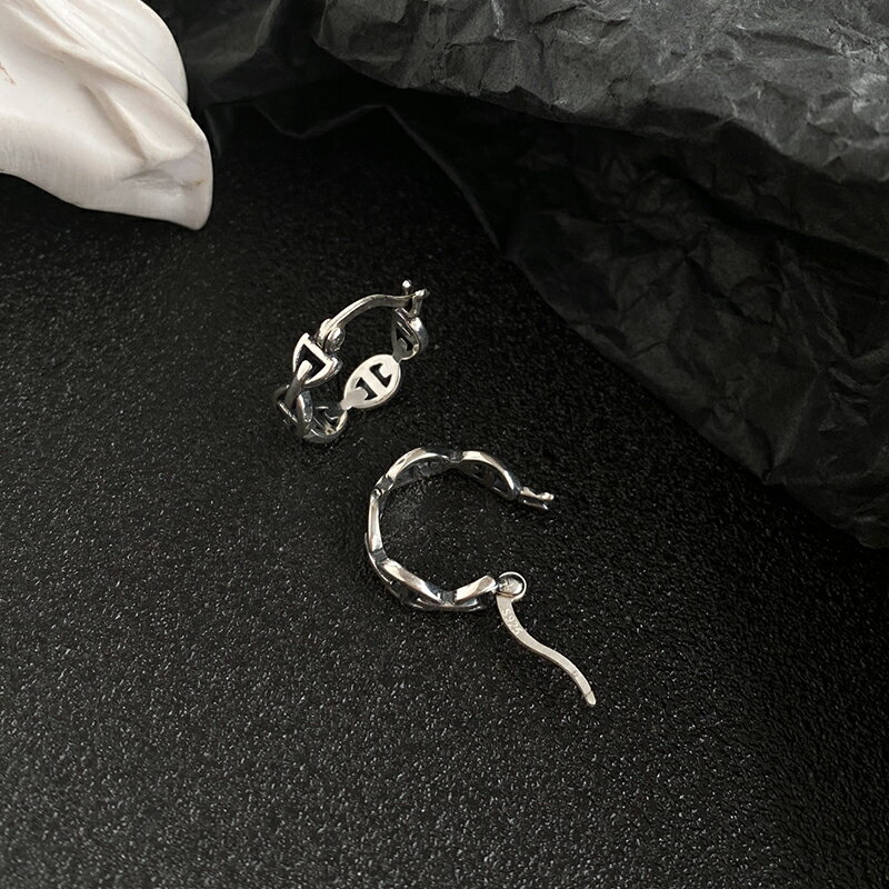 925純銀鏈條耳環女年新款潮復古泰銀耳圈酷帥豬鼻子甜酷耳飾 3