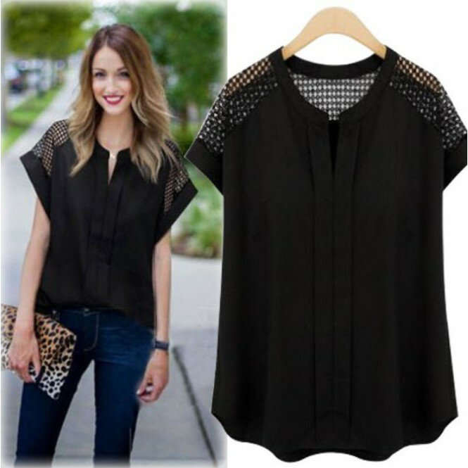 中大尺碼女裝 棉麻上衣 大尺碼上衣 韓版短袖棉麻衫 洞洞寬鬆上衣 小V領T恤 櫻桃嚴選 超讚CP值 胖MM 都可以穿 6