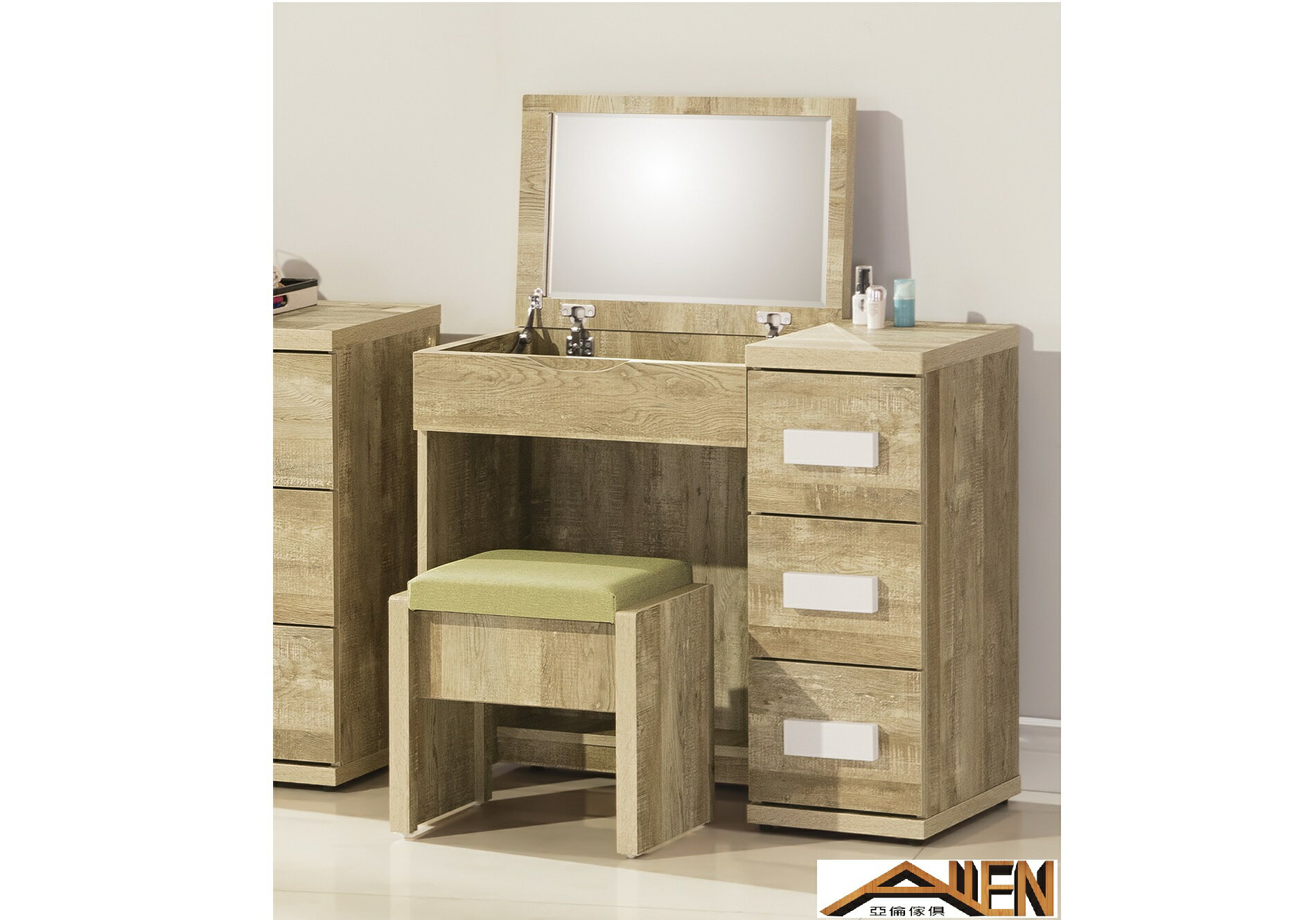亞倫傢俱*卓希普橡木色3尺掀鏡台組