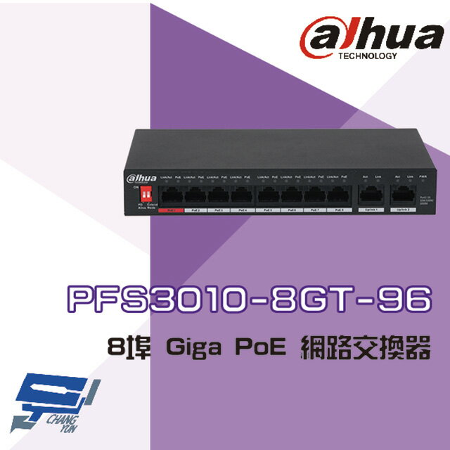 昌運監視器 大華 PFS3010-8GT-96 8埠 Giga PoE 網路交換器【夏日限時優惠中 再享點數回饋】