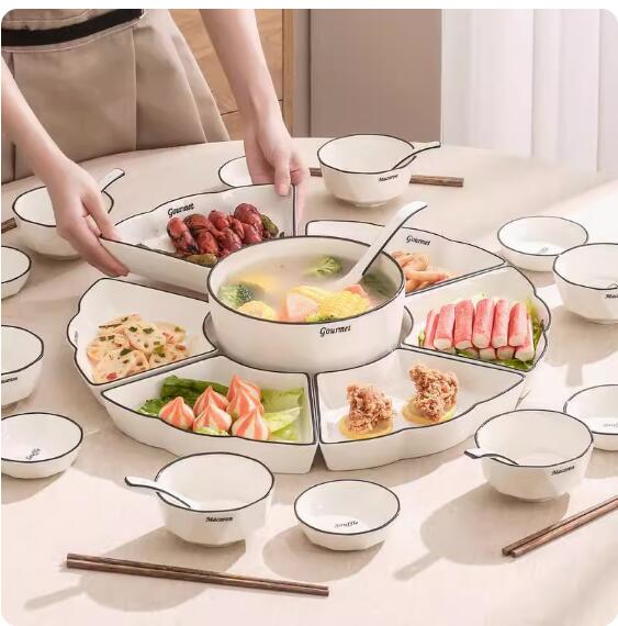 中式拼盤餐具組合套裝圓桌擺盤家用過年陶瓷盤子菜盤創意團圓碗碟