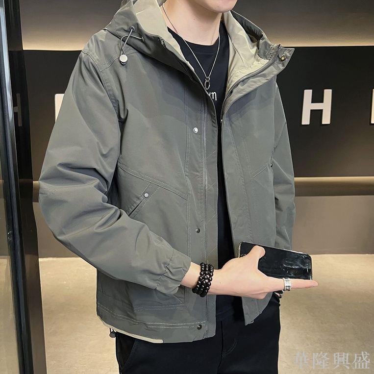 華隆 外套男士春秋季2024新款潮流連帽工裝夾克青年百搭帥氣防風沖鋒衣男外套 防風外套 風衣外套 時尚外套 韓版外套 休閒外套