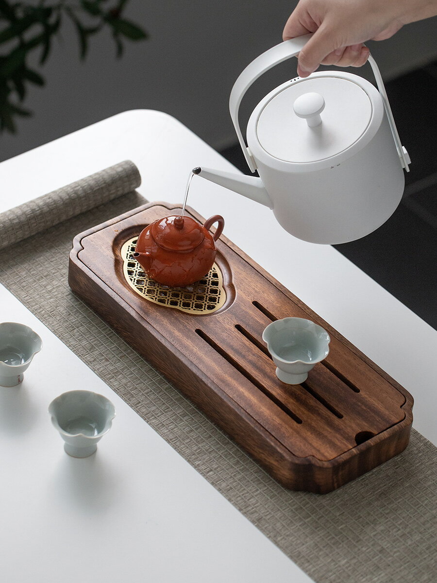 胡桃木新中式小型儲水式茶盤實木家用現代輕奢干泡臺壺承茶臺托盤
