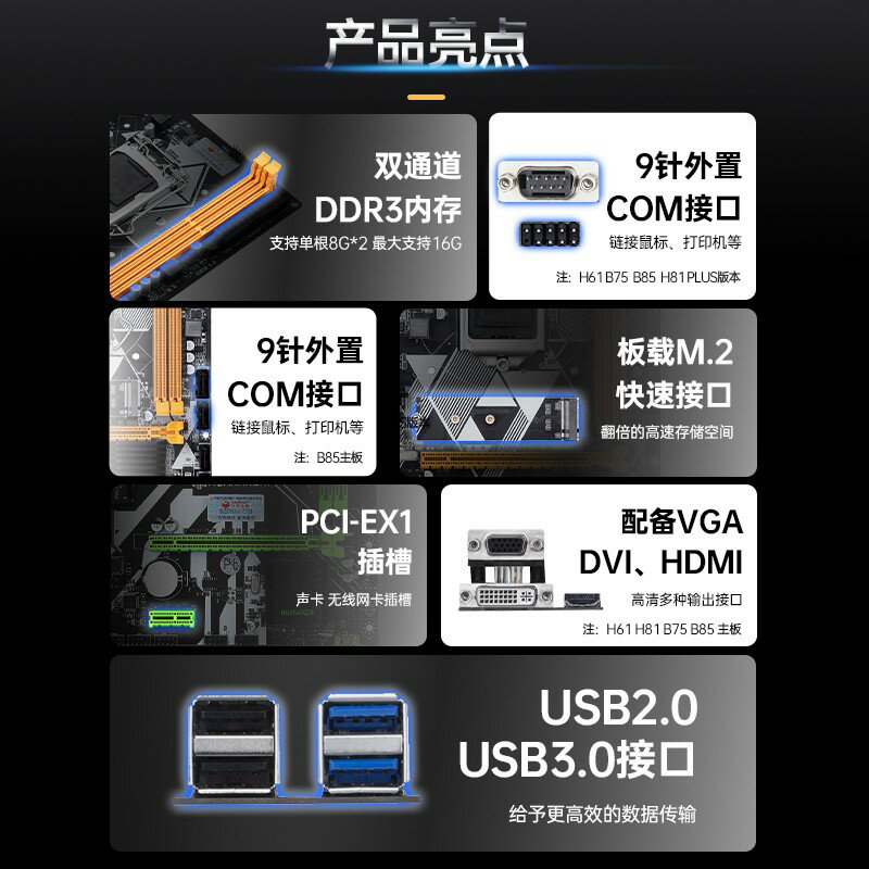 華南金牌b75/h61/h81/b85/b250電腦主板全新1150針cpu套裝i5 4590 2