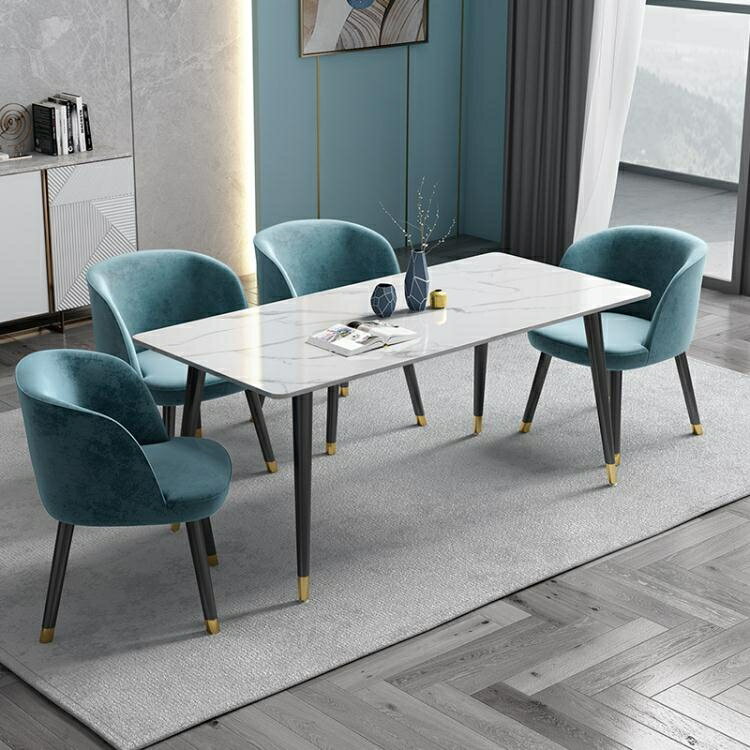 北歐巖板餐桌現代簡約家用客廳小戶型飯桌輕奢大理石吃飯桌椅組合