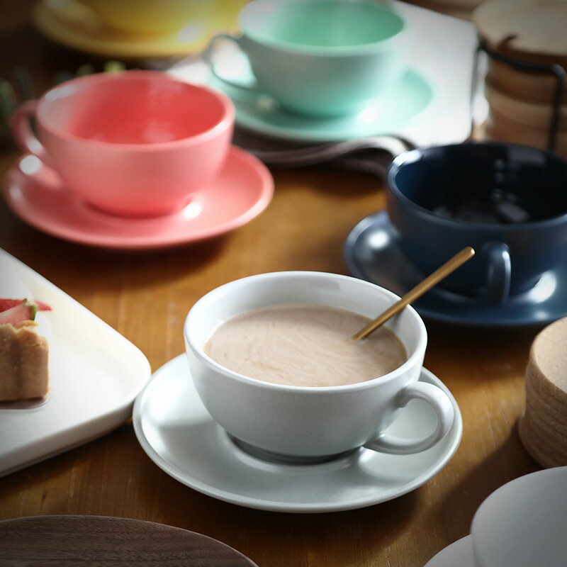 創意簡約彩色啞光陶瓷咖啡杯馬克杯早餐杯子情侶水杯咖啡杯套裝