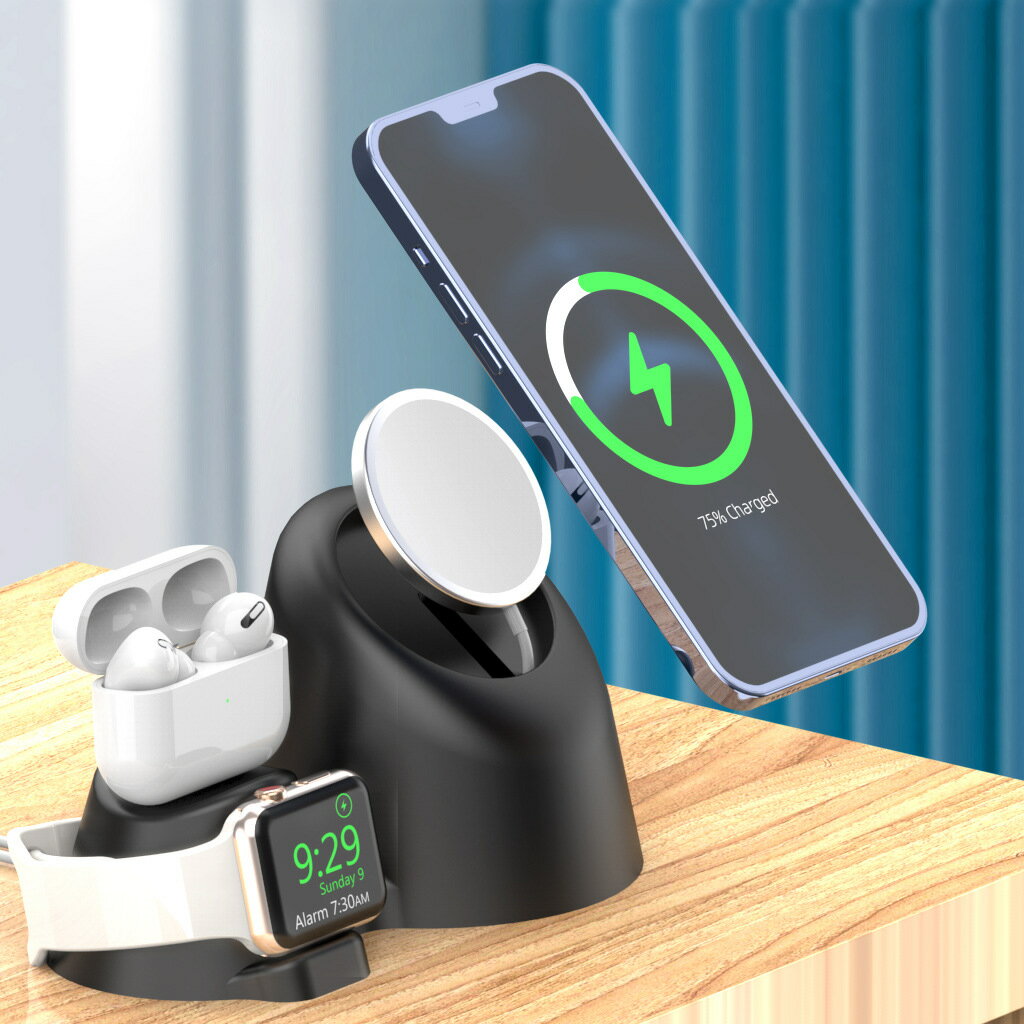 適用蘋果手錶充電支架iwatch4/5/6數據線收納airpods/applewatch底座iphone12pro手機magsafe磁吸無線充電器