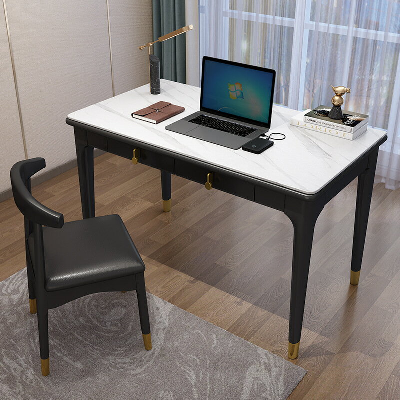 電腦桌 電腦椅 巖板電腦桌帶抽屜簡約現代辦公桌家用輕奢書桌學習實木兒童寫字桌