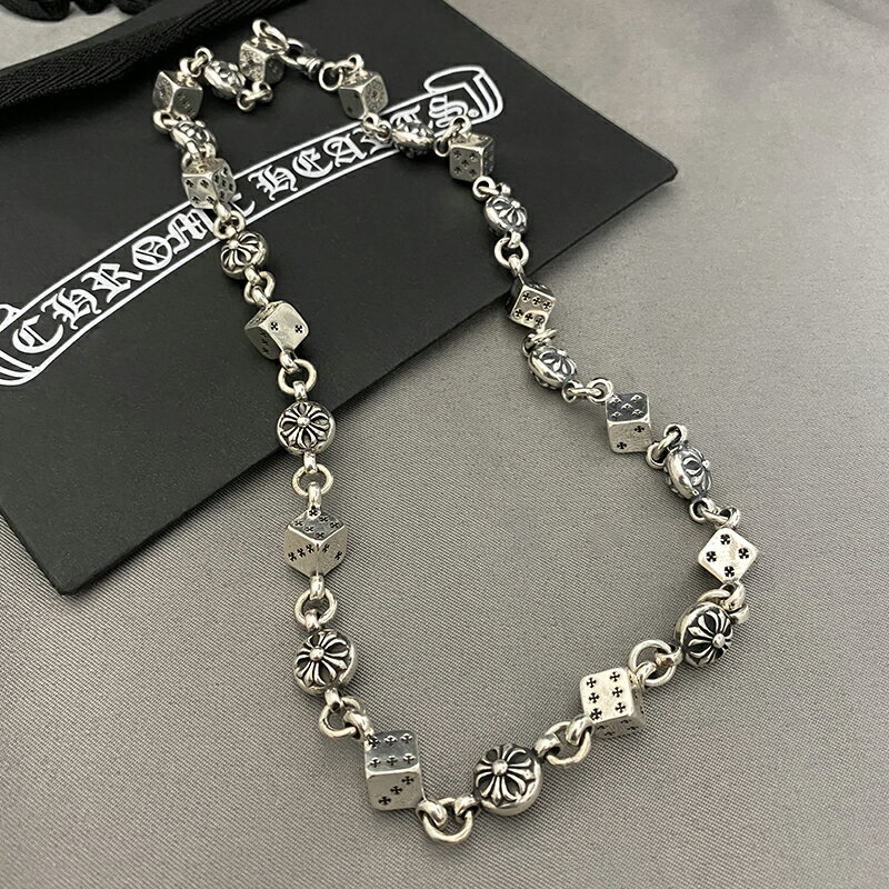 925純銀時尚剋羅心泰銀個性主播潮人款嘻哈復古手工做舊骰子項鏈 2