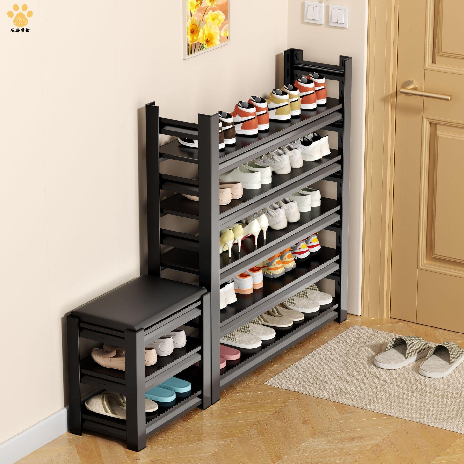鋼制鞋架子家用門口多層帶換鞋凳子入戶坐凳一體玄關室內鐵藝鞋櫃ws8231