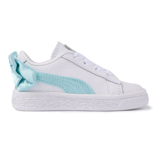 PUMA BASKET BOW AC Int 童鞋 小童 休閒 緞帶 蝴蝶結 皮革 白 水藍【運動世界】36732303