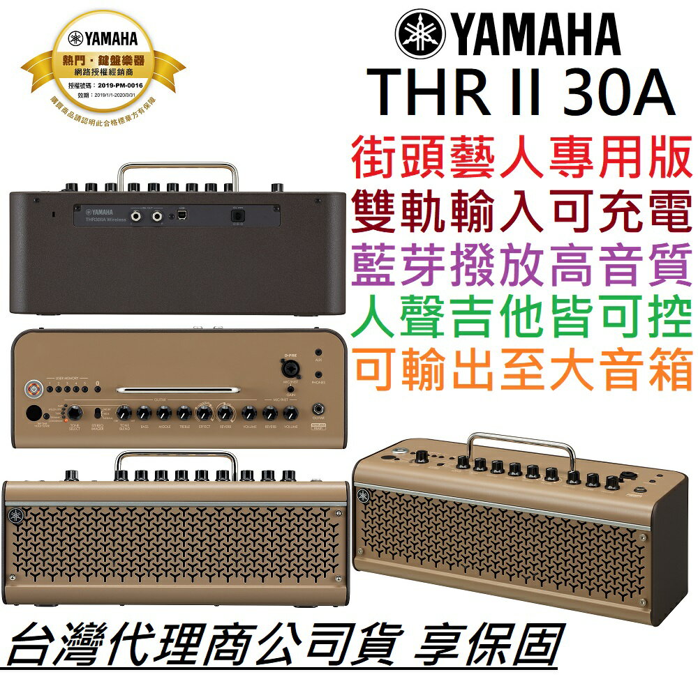 YAMAHA THR 30 A 無線充電版雙軌木吉他人聲音箱街頭藝人L/R輸出藍芽thr