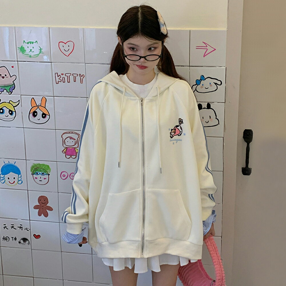 ＊ORead＊加絨加厚印花開襟衫衛衣外套(杏色L~4XL)