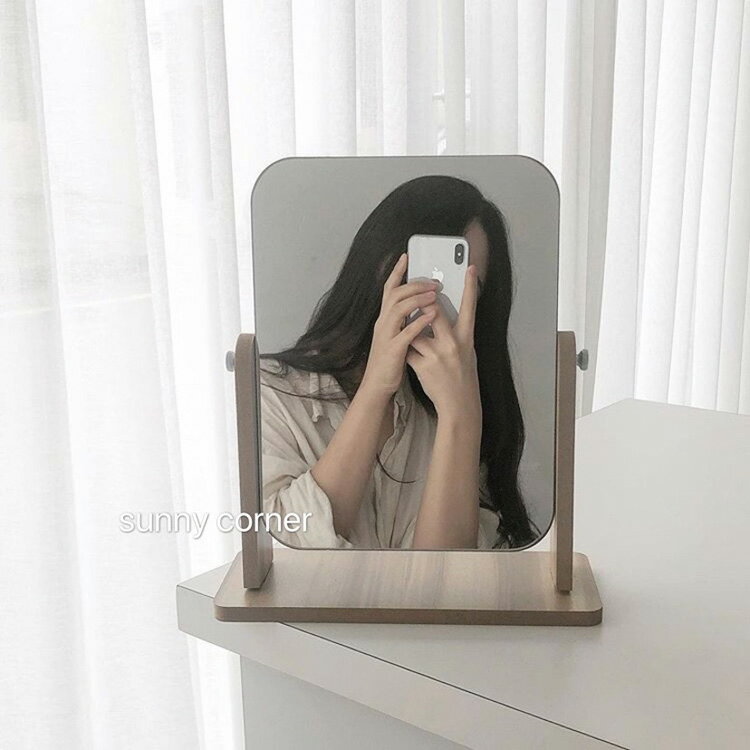 ins風學生宿舍桌面臺式化妝鏡韓式簡約木質梳妝鏡寢室網紅鏡子