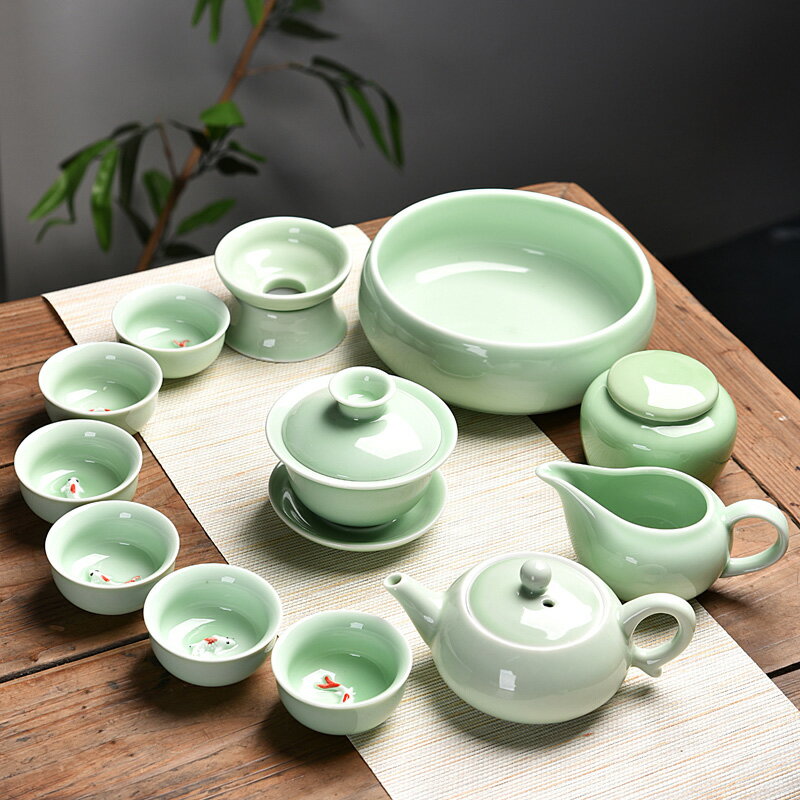 茶具套裝功夫茶具整套青瓷簡約陶瓷茶道蓋碗茶壺家用茶杯套裝