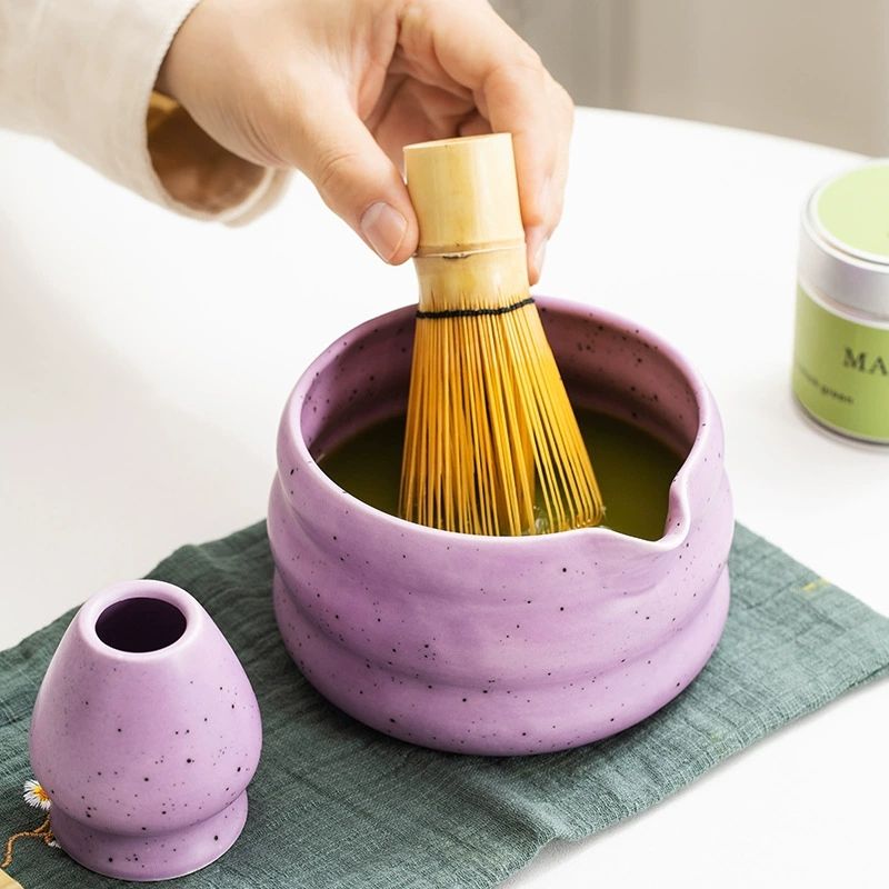 日本傳統陶瓷抹茶碗，帶倒嘴彩色斑點抹茶打蛋器支架手工抹茶套件 5