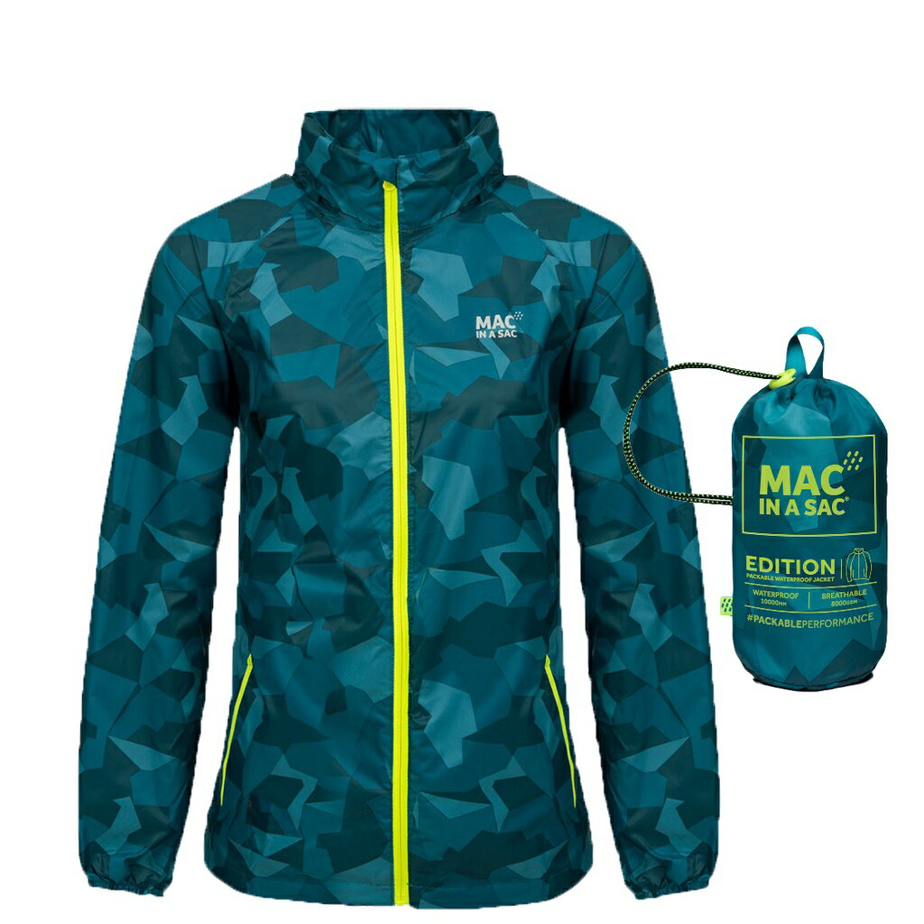 MAC IN A SAC 英國 輕巧袋著走炫彩防水透氣外套 MNS117 迷彩藍綠【野外營】雨衣 登山雨衣 防水外套