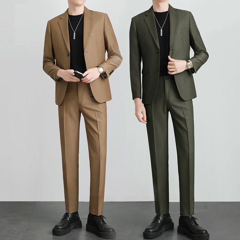純色休閑西服套裝男外套修身韓版上衣單件高級感灰綠輕奢帥氣潮流【北歐家居生活】
