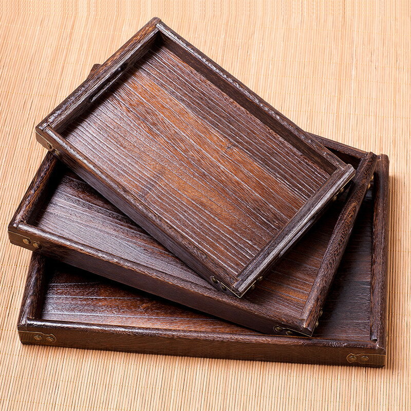 日式家具 日式木質方盤茶盤套裝茶樓擺盤家用實木長方形茶具托盤餐盤零食盤日本 全館免運
