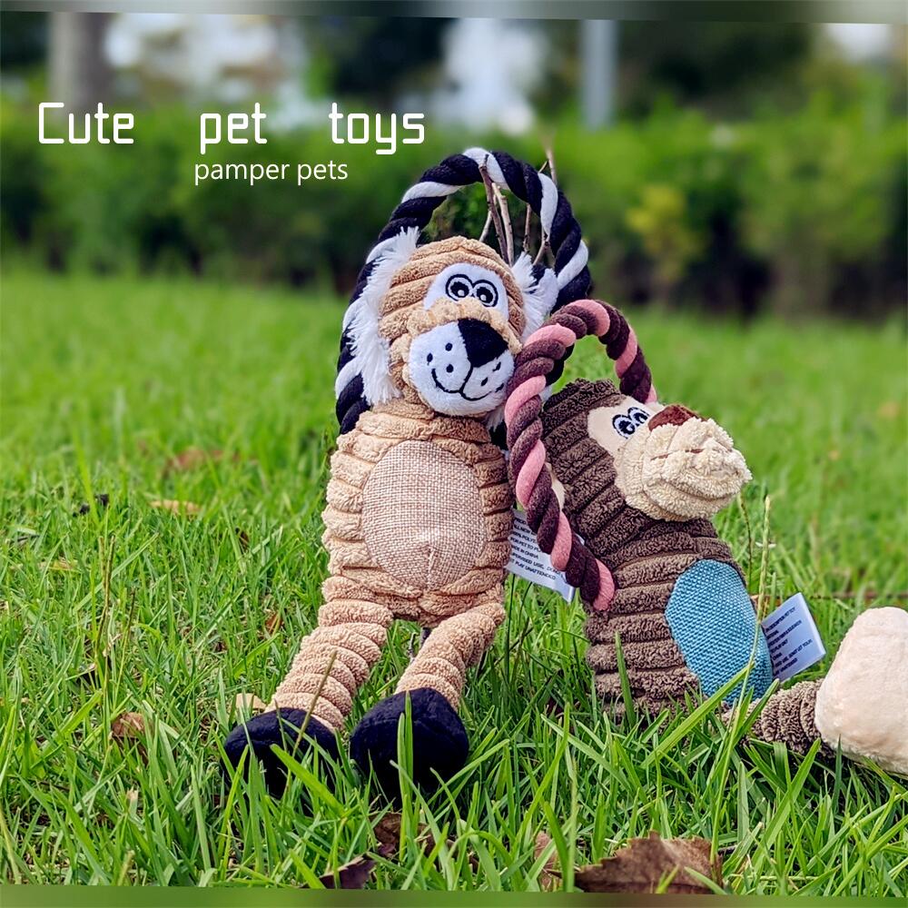 美麗大街 【111101156】2入組 寵物絨毛玩具 猴子獅子大象啃咬互動發聲玩具