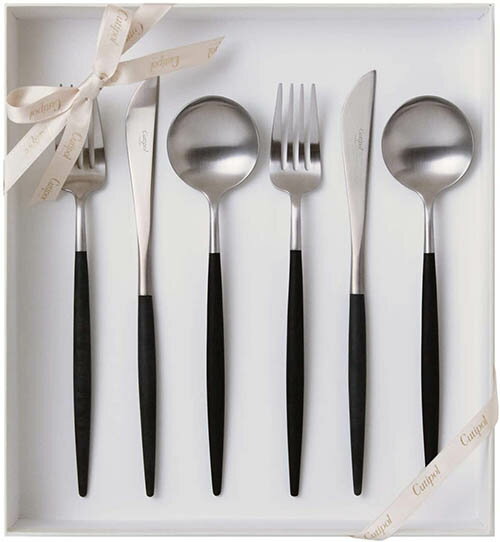 Cutipol【日本代購】葡萄牙 GOA系列餐具 黑色/亞光銀晚餐6件套
