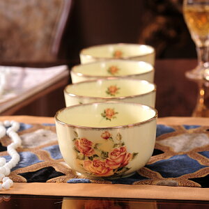 歐式陶瓷米飯碗水繪黃金鑲邊高檔餐具套裝盤碗散裝家用