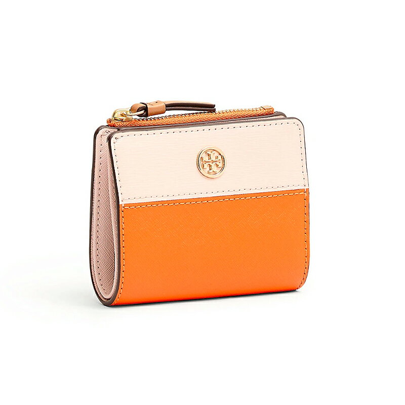 TORY BURCH 拼色皮革短夾對折拉鏈錢包 54491