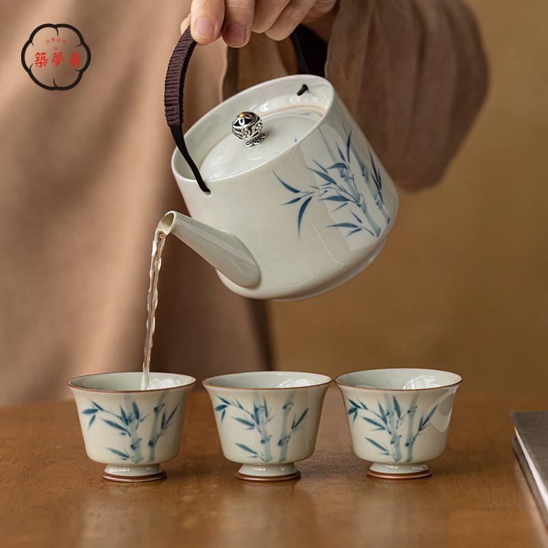 免運 工廠直銷 茶具 茶壺 功夫茶具 茶壺套裝 手繪竹子提樑壺單壺家用防燙功夫茶具大容量陶瓷茶壺泡茶器店長推薦/特惠 工廠現貨出 特價出 全館折扣 售後保障 zm5319