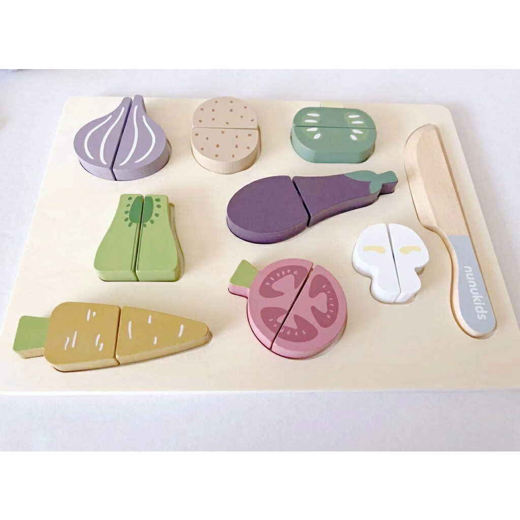 兒童木製水果切切樂nunukids平面蔬菜切切樂拼圖 扮家家酒玩具拼圖拼版 　益智木質　木製玩具拼圖切 4