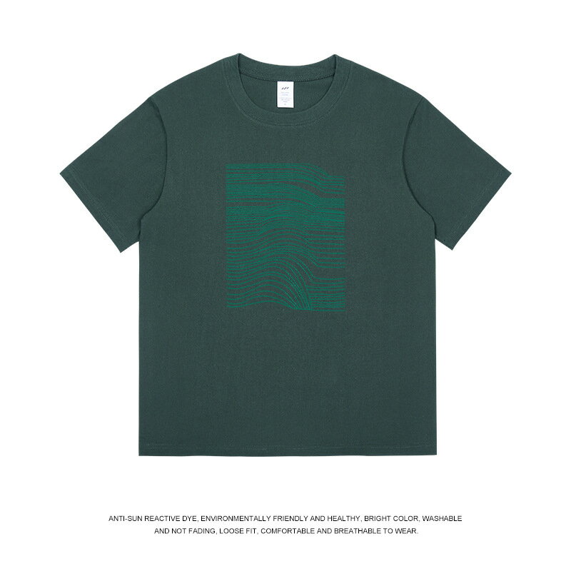 【喜挖】春夏季簡約線條印花短袖t恤男230g純棉百搭圓領內搭上衣女情侶裝 0