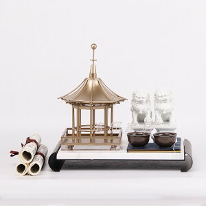 新中式大理石亞克力托盤金屬寶塔組合裝飾套裝樣板房書房桌面擺件